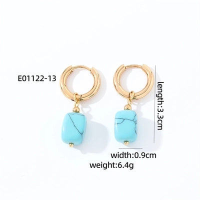 1 Pair Casual Vintage Style Minimalist Square Plating 304 Stainless Steel Natural Stone Gold Plated Drop Earrings