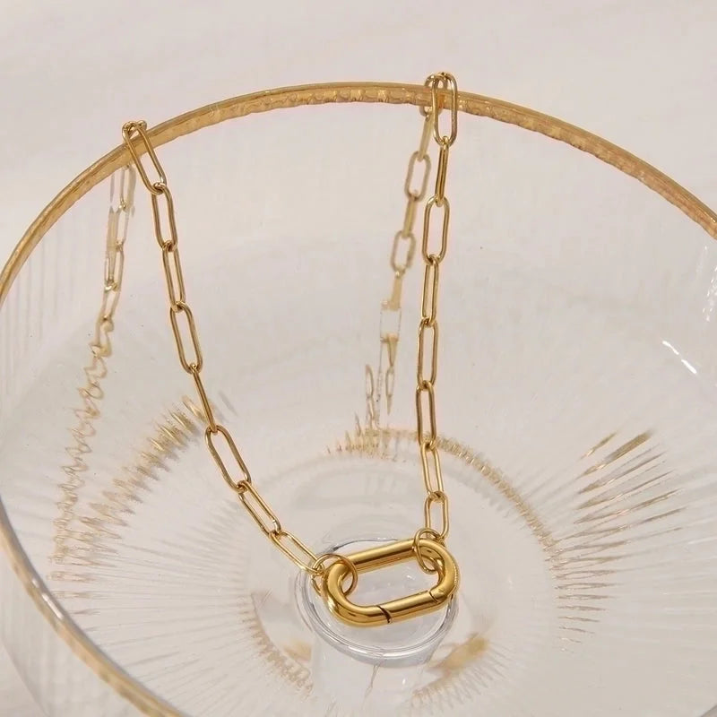 Casual Basic Commute Round Solid Color Rectangle 304 Stainless Steel 18K Gold Plated Pendant Necklace