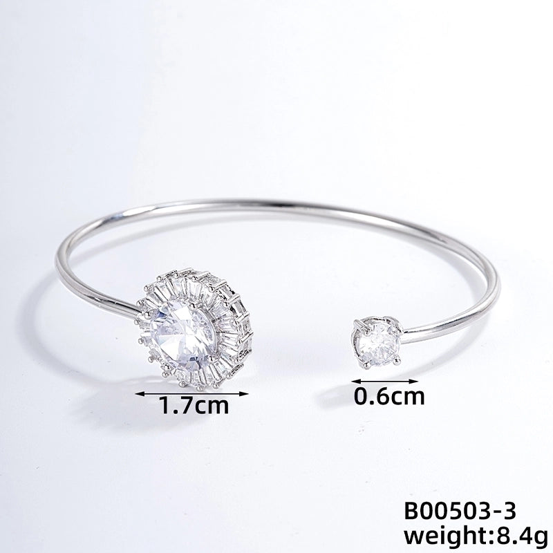 304 Stainless Steel Copper Casual Minimalist Classic Style Geometric Heart Shape Flower Zircon Bangle