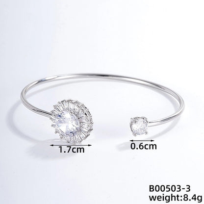 304 Stainless Steel Copper Casual Minimalist Classic Style Geometric Heart Shape Flower Zircon Bangle