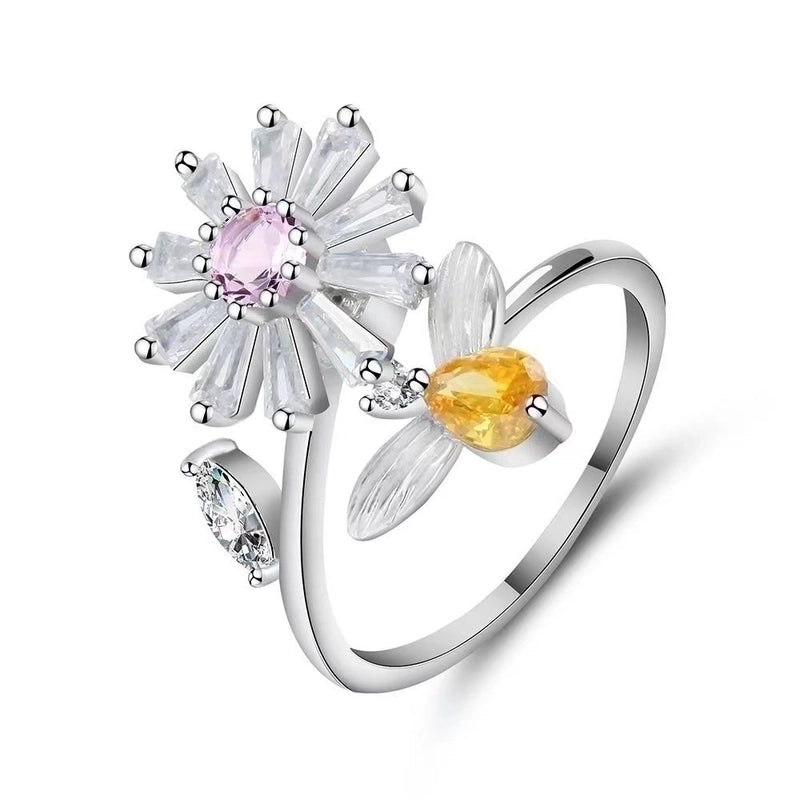 Fashion Flower Copper Plating Zircon Open Ring