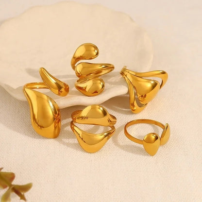 IG Style Vacation French Style Geometric Water Droplets 304 Stainless Steel 18K Gold Plated Open Rings