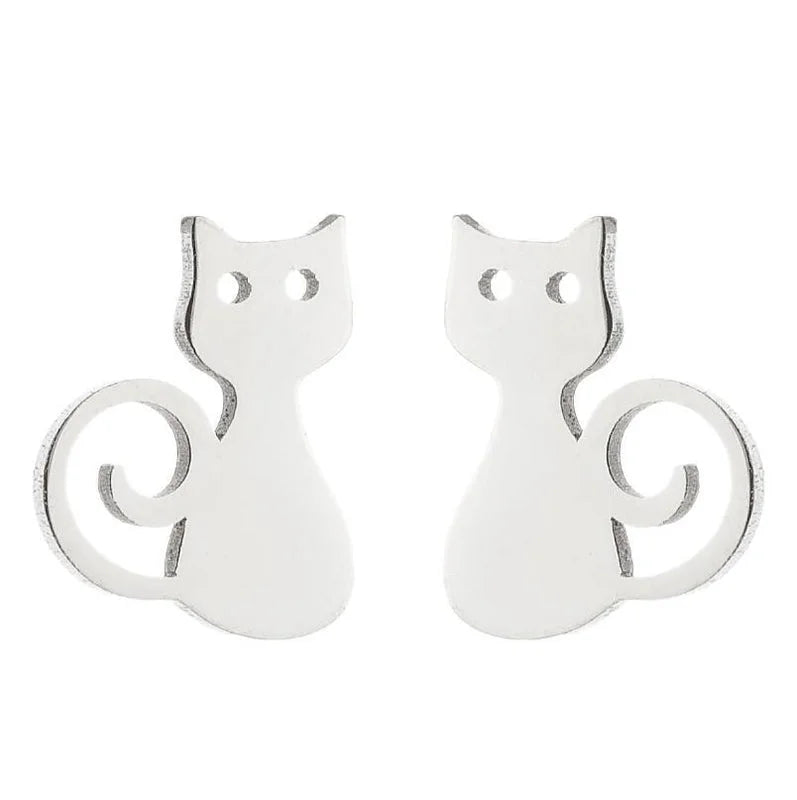 1 Pair Fashion Cat 304 Stainless Steel 18K Gold Plated Ear Studs