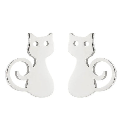 1 Pair Fashion Cat 304 Stainless Steel 18K Gold Plated Ear Studs