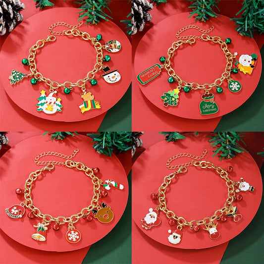 Christmas Bracelet Metal Chain Hand Jewelry Snowflake Bell Pendant Bracelet New Year Christmas Hand Jewelry Hot Sale