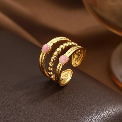 IG Style Elegant Classical Flower Chrysanthemum 304 Stainless Steel Imitation Pearl Opal Open Rings