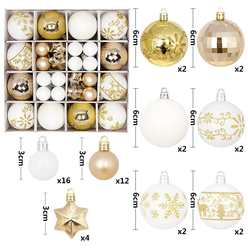 Christmas Ball Gift Box Set Painted Electroplated 44pcs Round Ball Irregular Christmas Ball Ornaments
