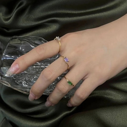 IG Style Minimalist Square Titanium Steel Zircon 18K Gold Plated Plating Inlay Rings