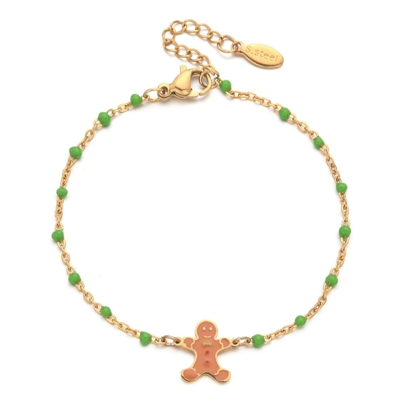 2 Pieces Cartoon Style Cute Gingerbread Stainless Steel Bracelets In Bulk Christmas
