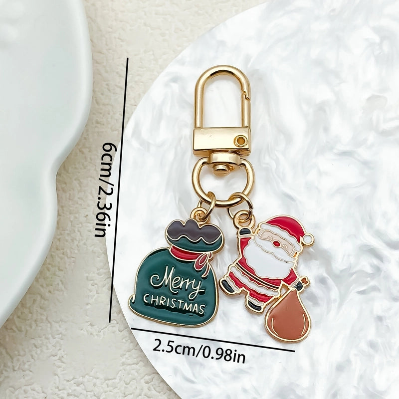 Cute Christmas Tree Santa Claus Elk Alloy Enamel Christmas Bag Pendant Keychain