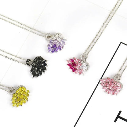 Sweet Minimalist Swan Copper White Gold Plated Zircon Pendant Necklace In Bulk