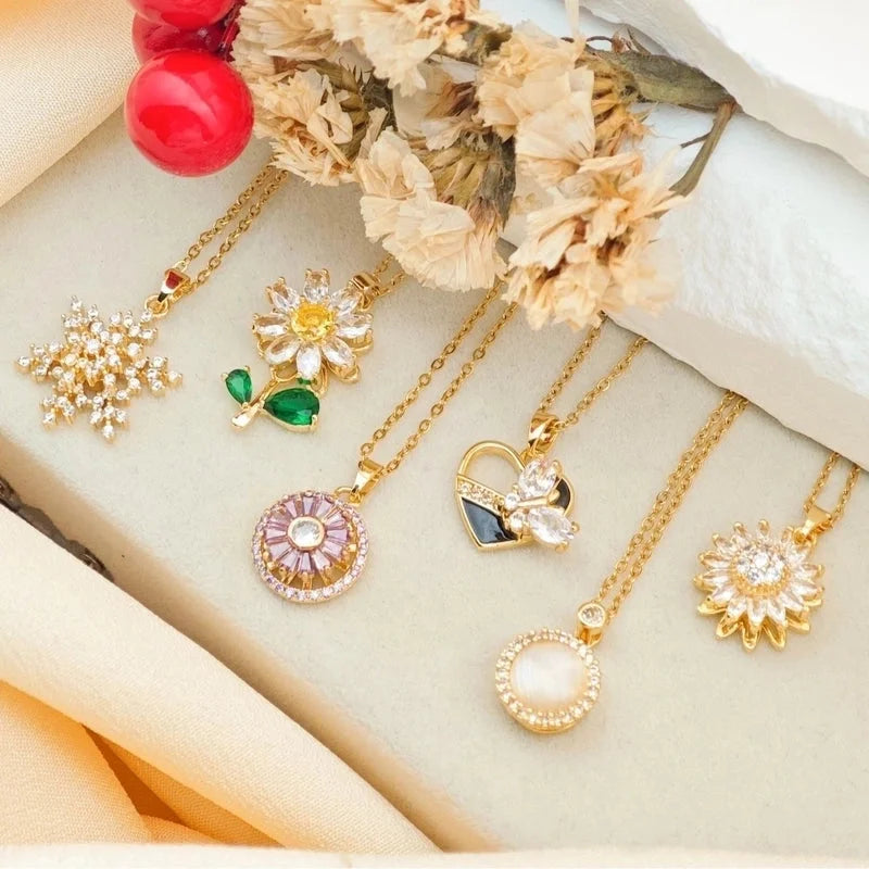 Sweet Minimalist Sun Heart Shape 304 Stainless Steel Copper Pendant Necklace Cable Chain