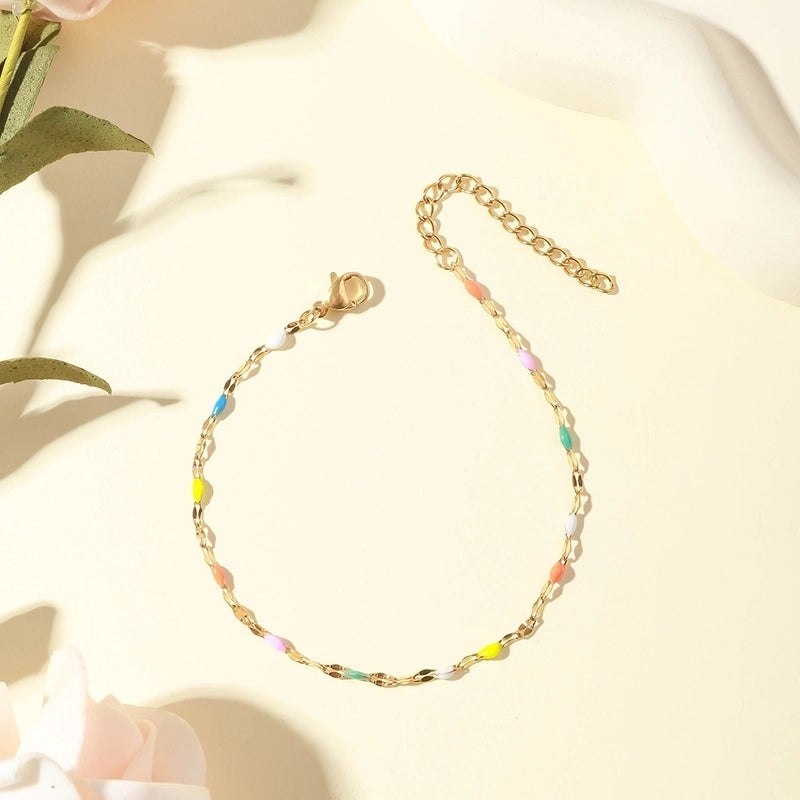 2 Pieces Pastoral Minimalist Geometric 304 Stainless Steel Enamel Bracelets Anklet