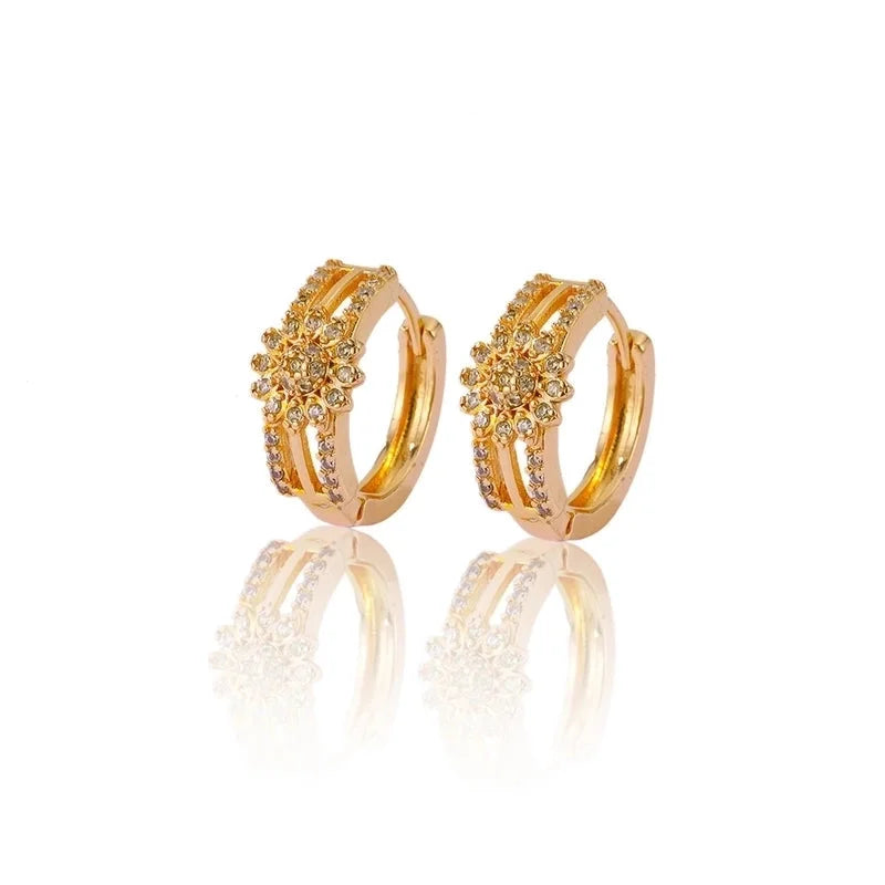 1 Pair Elegant Heart Shape Flower Bow Knot Inlay Copper Zircon Hoop Earrings