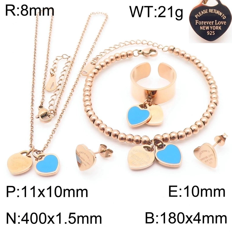 Minimalist Heart Shape 304 Stainless Steel 18K Gold Plated Jewelry Set