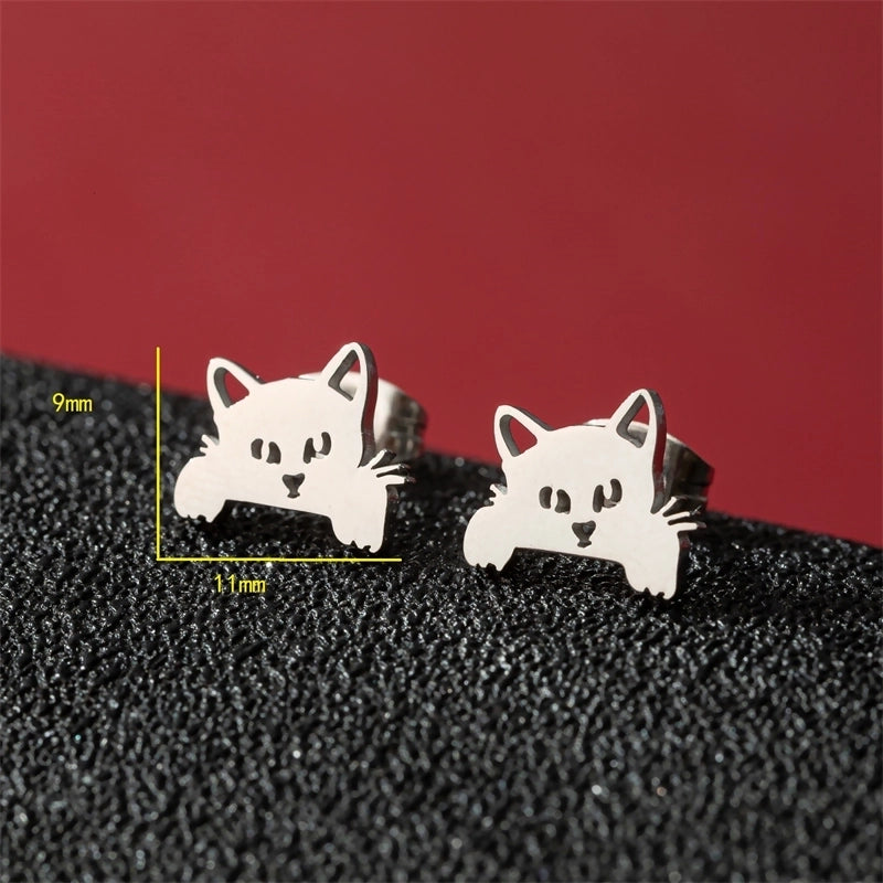 1 Pair Cute Basic Classic Style Dog Lion Cat Polishing Plating 304 Stainless Steel 18K Gold Plated Ear Studs