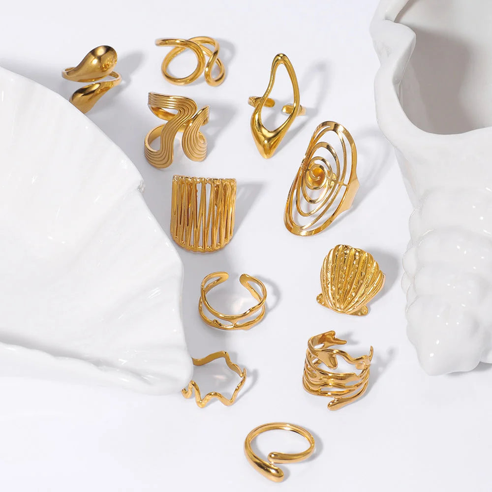 Open Ring IG Style Star Shell Textured Star Geometric Stainless Steel Electroplating Rings