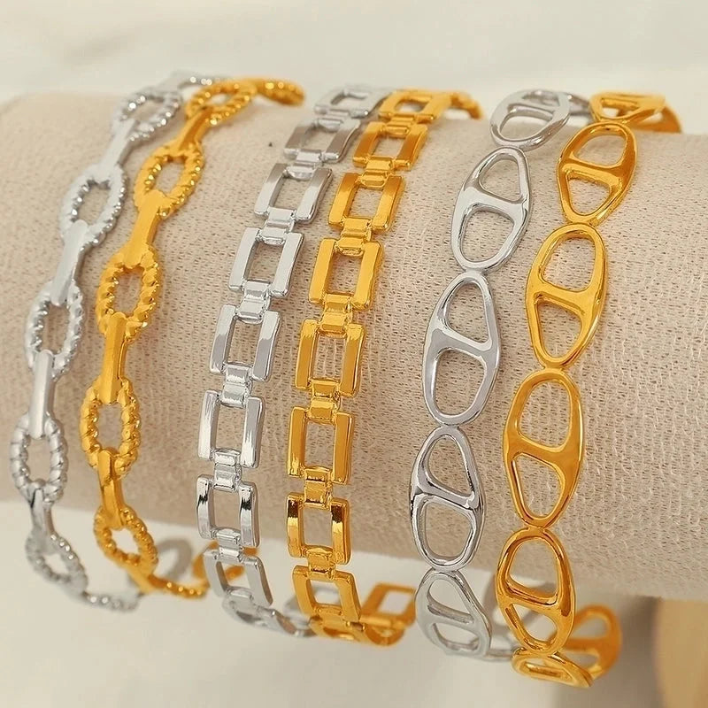 Titanium Steel 18K Gold Plated IG Style Cool Style Plating Circle Waves Bangle