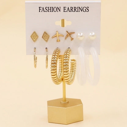 1 Set Minimalist Circle Heart Shape Butterfly Metal Plating Inlay Pearl Women\'s Earrings