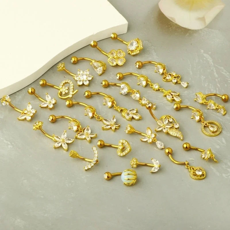 1 Piece Belly Rings Minimalist Moon 316 Stainless Steel Inlay Zircon