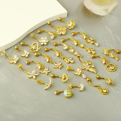 1 Piece Belly Rings Minimalist Moon 316 Stainless Steel Inlay Zircon