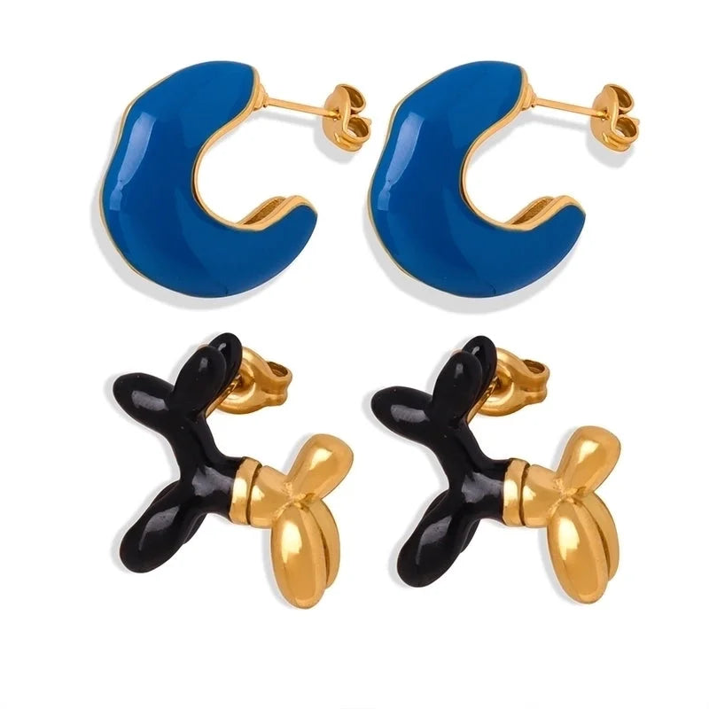 1 Pair IG Style Casual Modern Style Geometric Enamel Epoxy Plating Titanium Steel 18K Gold Plated Ear Studs