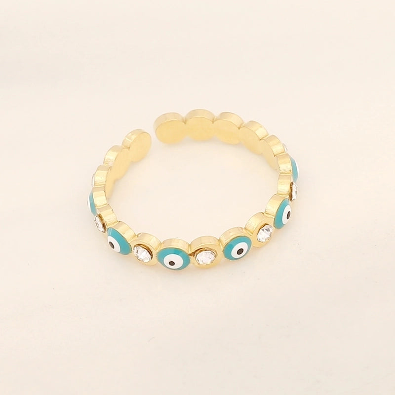 Stainless Steel 18K Gold Plated Ethnic Style Inlay Geometric Turquoise Open Ring