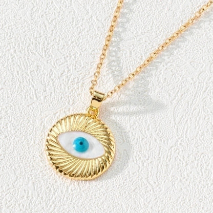 Fashion Devil\'s Eye Copper Gold Plated Zircon Pendant Necklace In Bulk