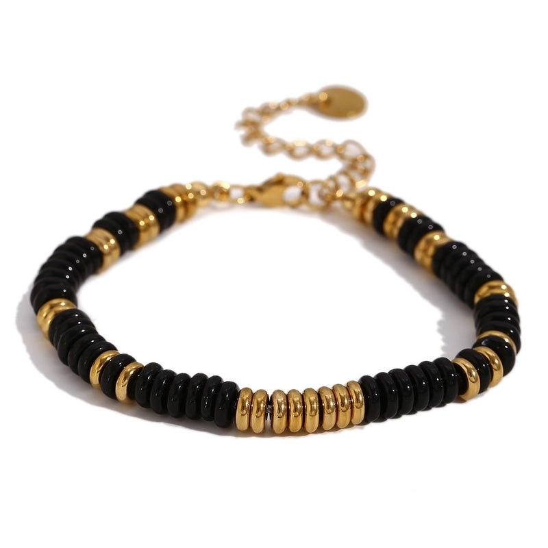Retro Ethnic Style Geometric Stainless Steel Natural Stone 18K Gold Plated Bracelets In Bulk