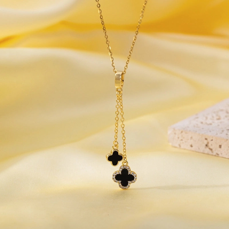 Titanium Steel Copper Plating Heart Shape Flower Bow Knot Pendant Necklace