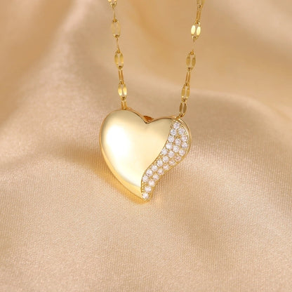 Hip-Hop Minimalist Shiny Heart Shape 304 Stainless Steel Copper Zircon 18K Gold Plated Inlay Pendant Necklace
