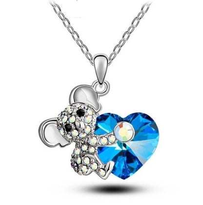 Cute Heart Shape Koala Alloy Copper Rhinestones Pendant Necklace In Bulk