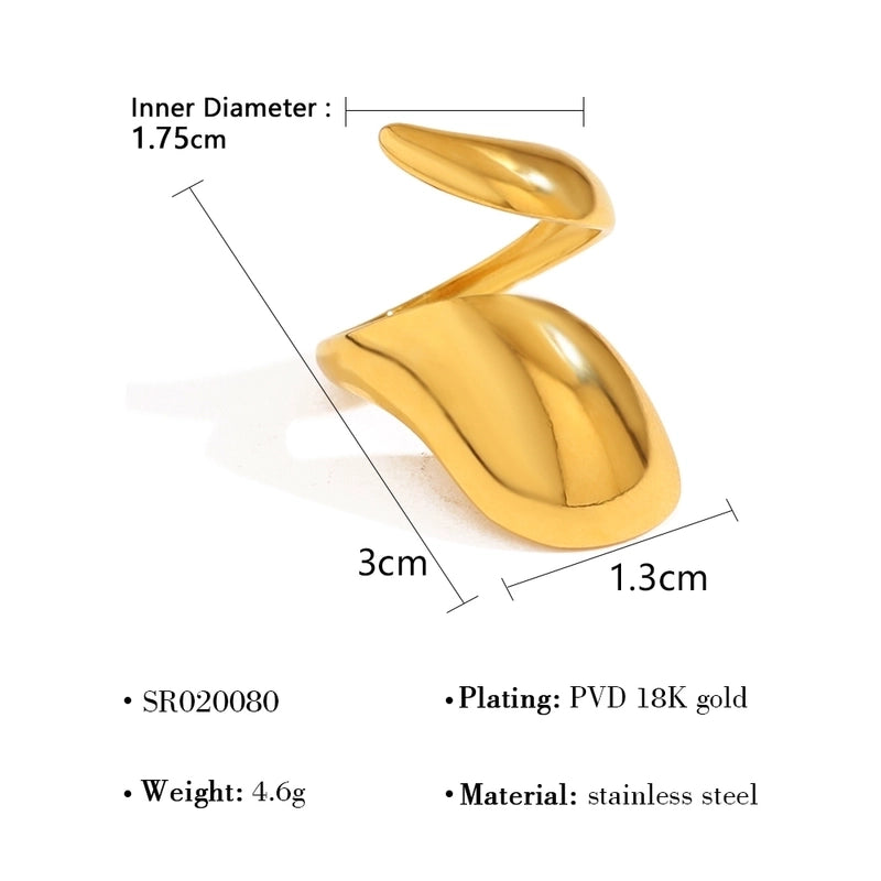 IG Style Vacation French Style Geometric Water Droplets 304 Stainless Steel 18K Gold Plated Open Rings