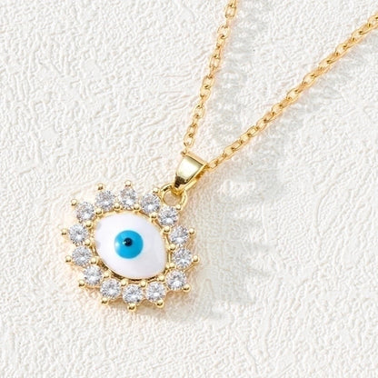 Fashion Devil\'s Eye Copper Gold Plated Zircon Pendant Necklace In Bulk