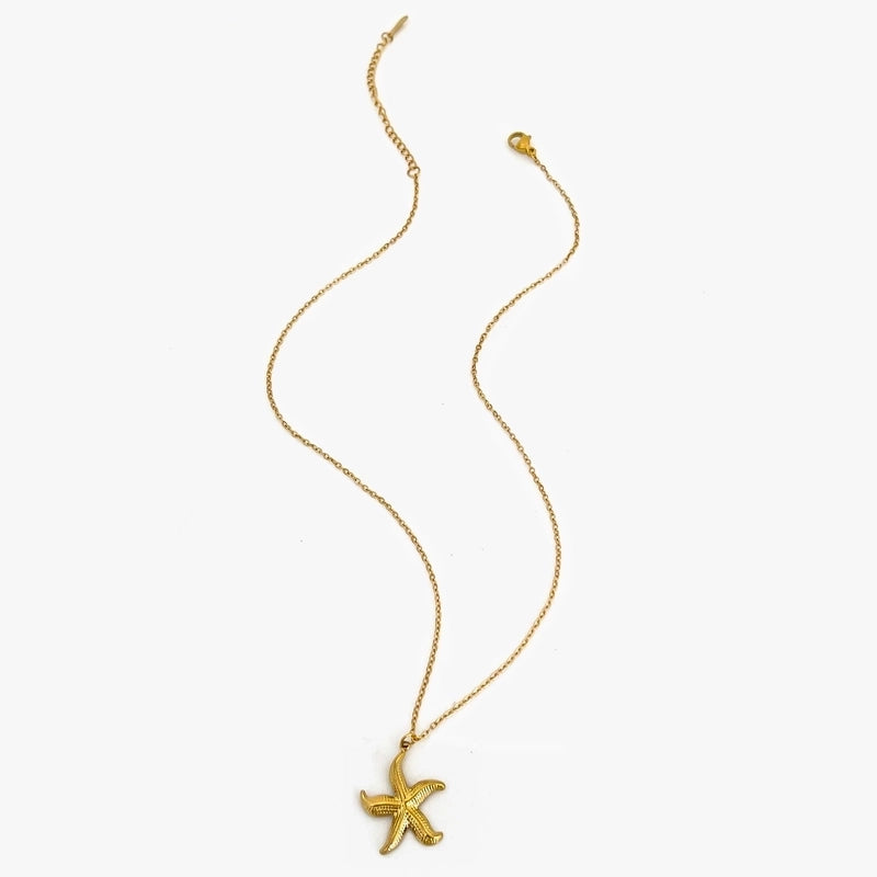 Marine Style Starfish Conch Shell 316L Stainless Steel 18K Gold Plated Pendant Necklace