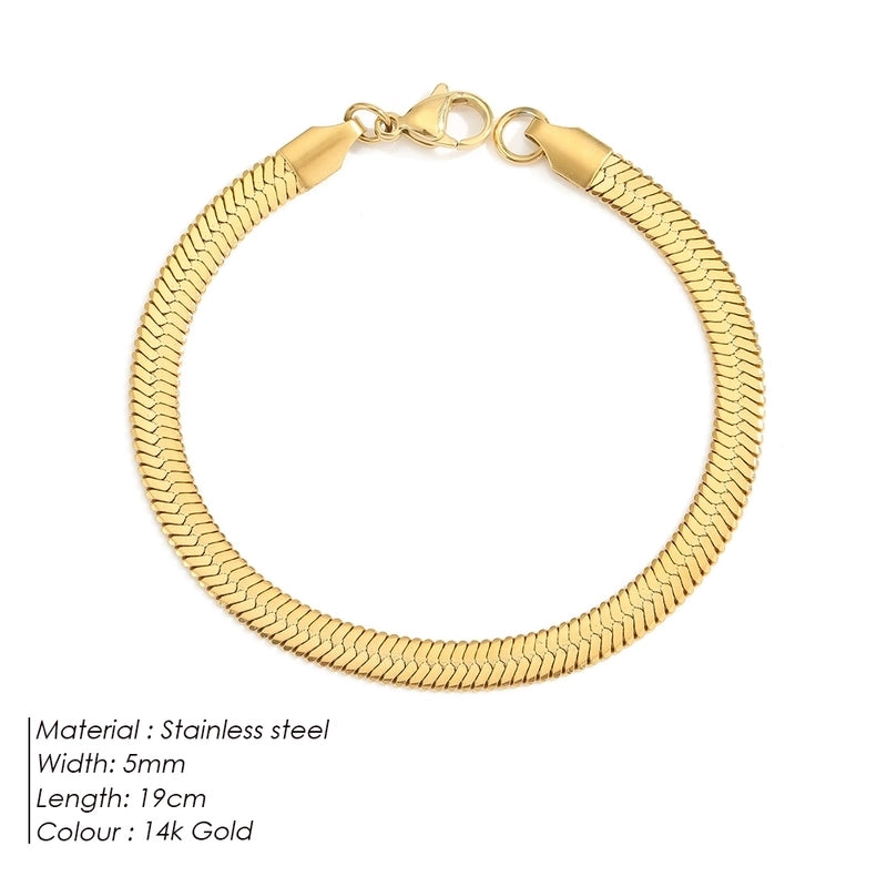 Vintage Style Classic Style Geometric 304 Stainless Steel Flat Snake Chain Bracelets In Bulk