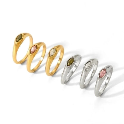 304 Stainless Steel Casual Korean Style Plating Inlay Round Zircon Rings