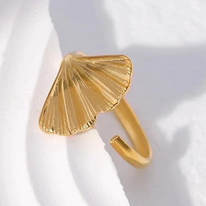 Sweet Ginkgo Leaf Stainless Steel Plating Open Ring