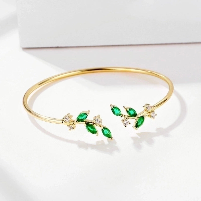 Elegant Leaf Copper Plating Zircon Bangle