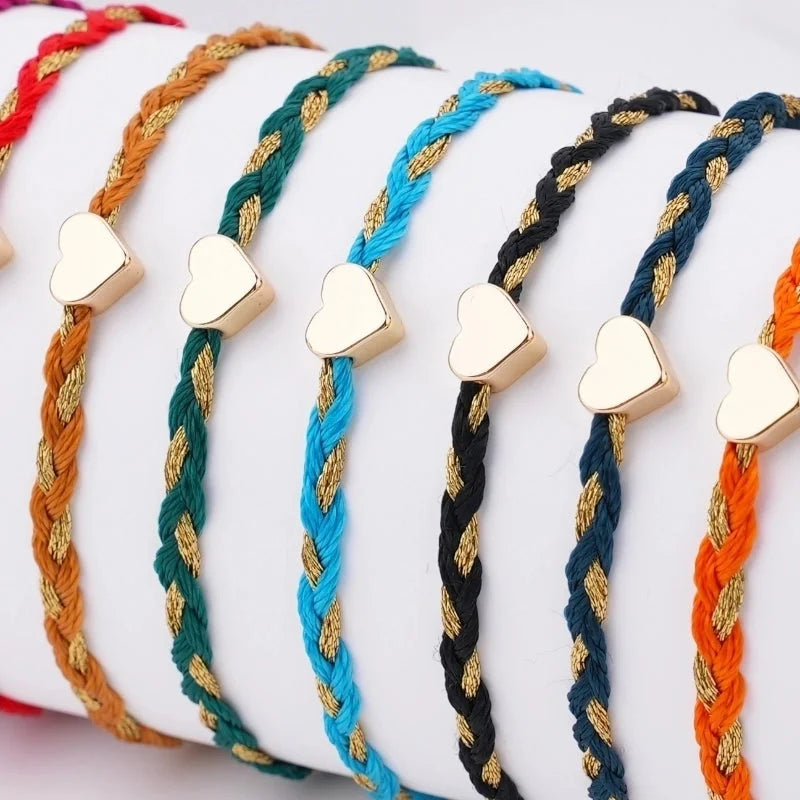 Cotton Rope Copper Minimalist Classic Style Commute Heart Shape Drawstring Bracelets