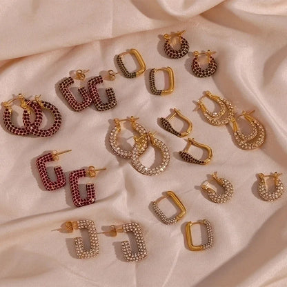 1 Pair Fashion Geometric Plating 304 Stainless Steel Zircon 18K Gold Plated Earrings