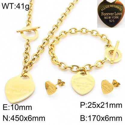 Minimalist Heart Shape 304 Stainless Steel 18K Gold Plated Jewelry Set