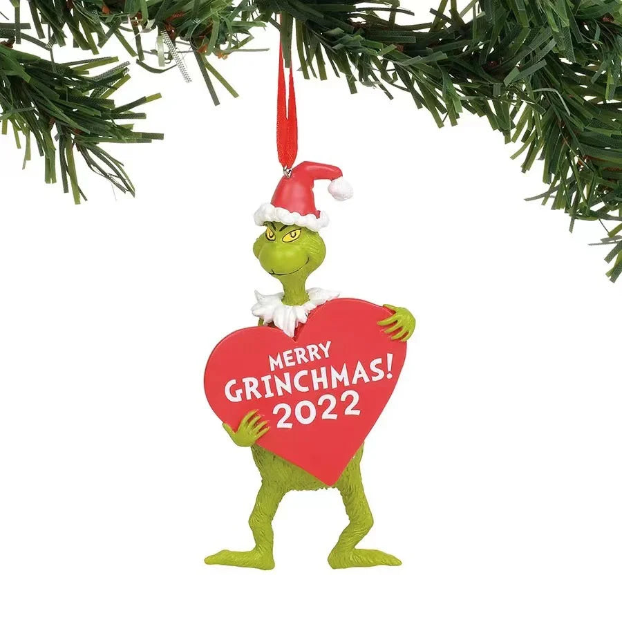 2 Pieces Christmas Green Furry Monster Ornament Hanging Decoration Christmas Tree Hanging Design Decoration Resin 3d