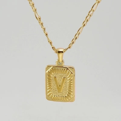 Fashion Letter Rectangle 304 Stainless Steel Titanium Steel 18K Gold Plated Gold Plated Pendant Necklace
