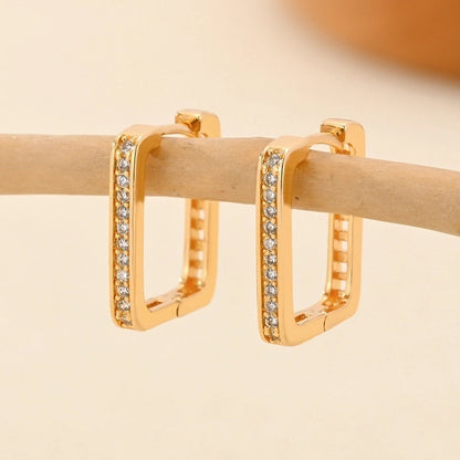 1 Pair Minimalist Solid Color Copper Zircon Earrings