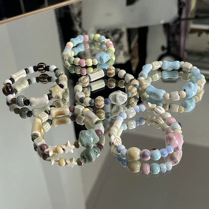 Jingdezhen Ceramic Bracelet New Color-free Women's Summer Student's Antique Beaded Bracelet Small Fresh And Popular