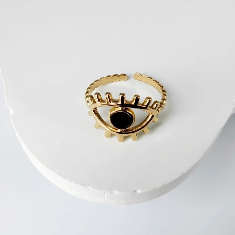 3 Pieces Casual Minimalist Leaves Eye 304 Stainless Steel 18K Gold Plated Enamel Hollow Out Open Rings