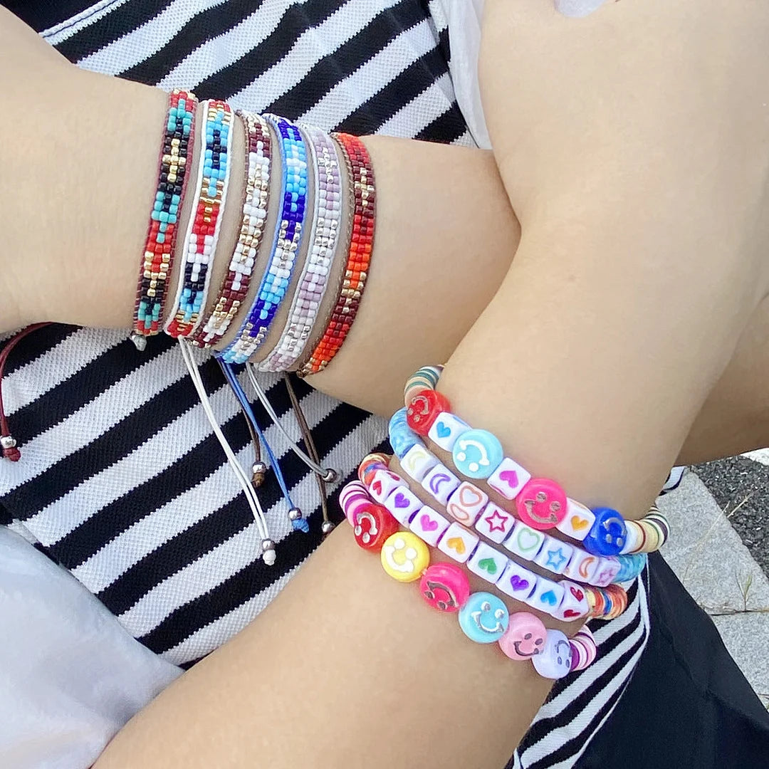 Women Bohemian Rhombus Bead Knitting Bracelets