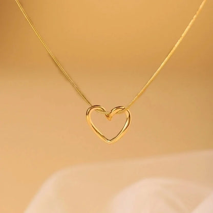 Elegant Minimalist Heart Shape 304 Stainless Steel Copper 18K Gold Plated Hollow Out Pendant Necklace