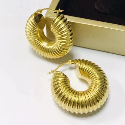 1 Pair IG Style Spiral Stripe Plating 304 Stainless Steel 18K Gold Plated Earrings Ear Studs